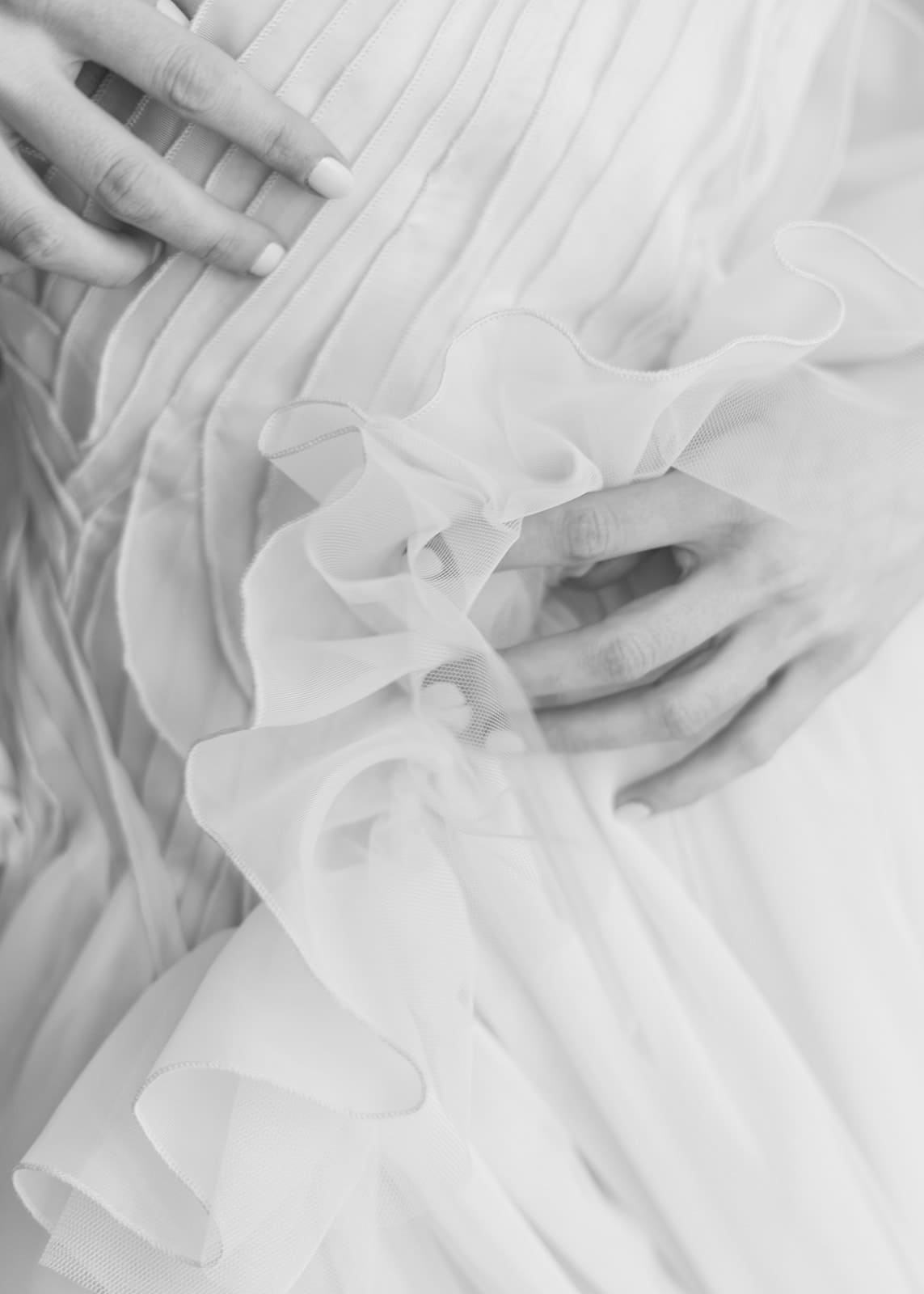 Close up of designer dress in black white
